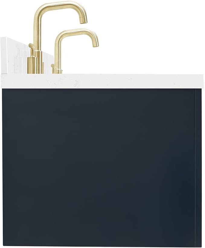 ARIEL Hutton 60-inch Bathroom Vanity with Sink,Solid Wood, 1.5-inch Carrara White Quartz Countertop & Backsplash, Double Rectangular Porcelain Sink, 3 Dovetail Drawers, Midnight Blue