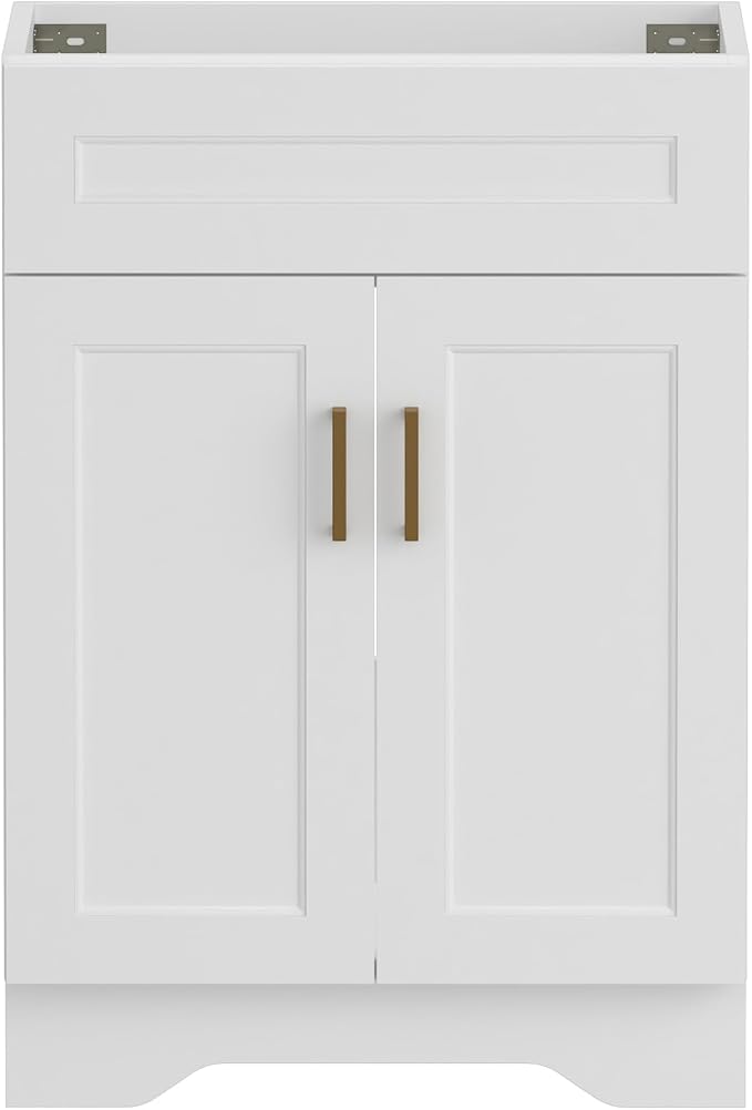 24 Inch Bathroom Vanity, Wooden Double Door Bathroom Storage Cabinet, Freestanding Cabinet Vanity Without Sink (White Without Sink, 24")