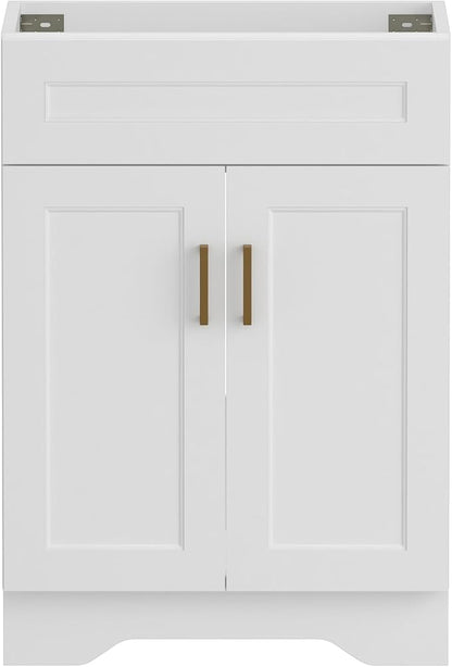 24 Inch Bathroom Vanity, Wooden Double Door Bathroom Storage Cabinet, Freestanding Cabinet Vanity Without Sink (White Without Sink, 24")