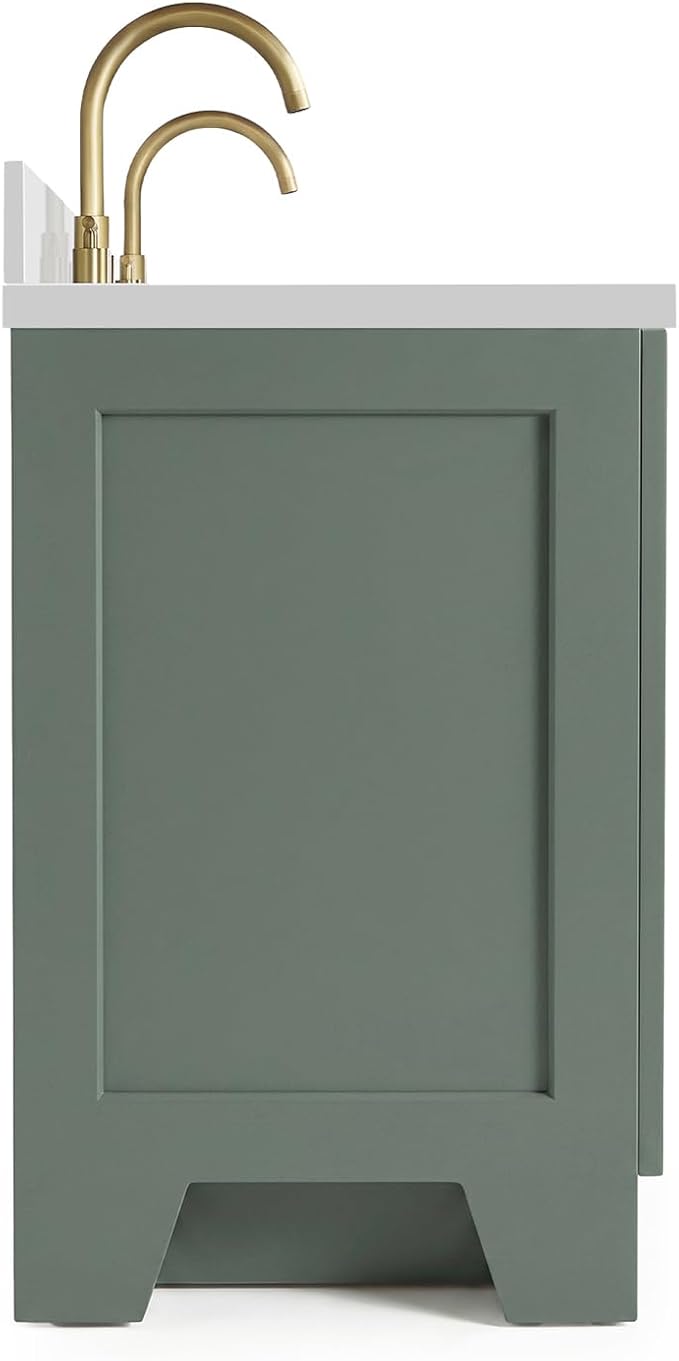 ARIEL Taylor 72-inch Bathroom Vanity with Sink,Solid Wood, 1.5-inch Pure White Quartz Countertop, Double Rectangular Porcelain Sink, Soft Closing Doors, Dovetail Drawers, Vintage Green