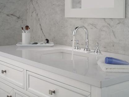 Delta Roe Chrome Bathroom Faucet 3 Hole, 8 Inch Widespread Bathroom Sink Faucet for Vanity, Push-Pop Drain Assembly, Chrome 35985LF