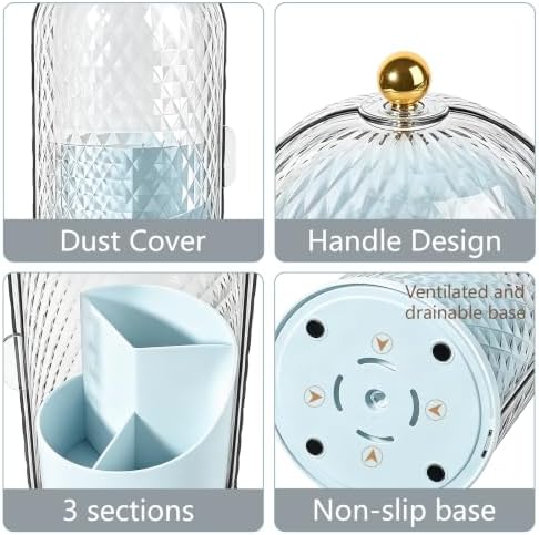Toothbrush Holder with Cover for Bathroom Countertop, Organizer, Blue