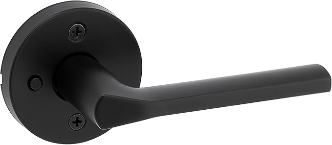 Kwikset Lisbon Interior Privacy Door Handle with Lock, Round Lever for Bathroom and Bedroom, Matte Black Reversible Keyless Push Button Lock Door Lever, with Microban Protection