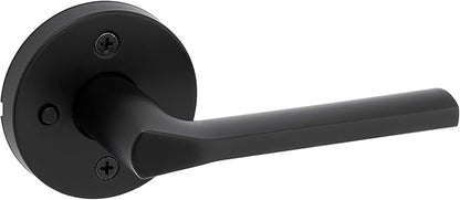 Kwikset Lisbon Interior Privacy Door Handle with Lock, Round Lever for Bathroom and Bedroom, Matte Black Reversible Keyless Push Button Lock Door Lever, with Microban Protection