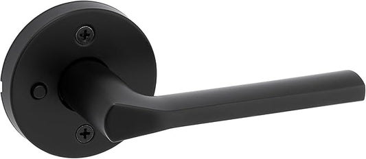 Kwikset Lisbon Interior Privacy Door Handle with Lock, Round Lever for Bathroom and Bedroom, Matte Black Reversible Keyless Push Button Lock Door Lever, with Microban Protection