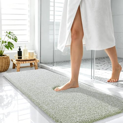 OLANLY Microfiber Bathroom Rugs 47x17, Quick Dry Mat, Sage Green and White