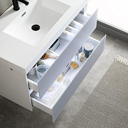 Blossom 36 inch LED Lighted Bathroom Vanity with Acrylic Sink | Wall Mounted Vanity with Dimmable LED Lights | Modern Floating Design for Bathrooms | 36" w/Acrylic Sink, Light Grey