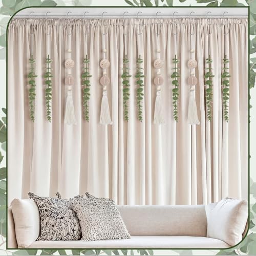 Yinkin Set of 12 Boho Eucalyptus Shower Curtain Hooks Rings Rustic Farmhouse Decor Rustproof Metal Decorative Hanger Set for Home Bathroom Bedroom Baby Room Curtain Decor (Rattan)