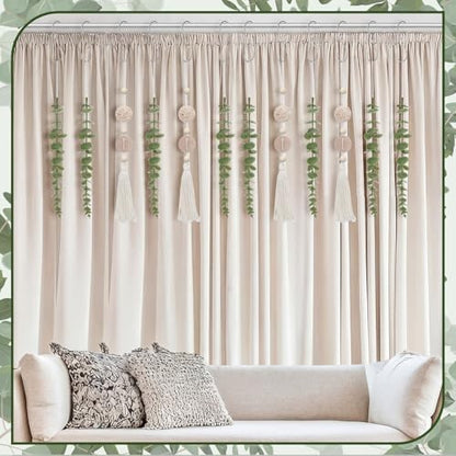 Yinkin Set of 12 Boho Eucalyptus Shower Curtain Hooks Rings Rustic Farmhouse Decor Rustproof Metal Decorative Hanger Set for Home Bathroom Bedroom Baby Room Curtain Decor (Rattan)