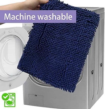 Indigo Blue Bathroom Rugs Non Slip Washable 3 Piece Extra Absorbent Shaggy Chenille and Mats Sets, Soft & Dry Bath Rug/Mat Sets for Carpets Set