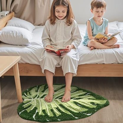 LUMI Bathroom Rug Green Leaf, Absorbent Non Slip Bath Mat, 31.5"x47"