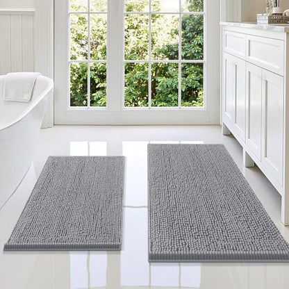 Smiry Chenille Bathroom Rugs Sets 2 Piece (36x24+30x20, Grey)