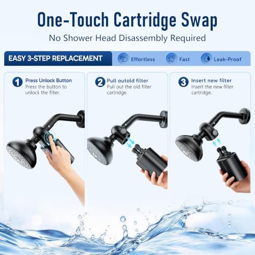 Veken Shower Filter Replacement Cartridge, Easy Swap, U-Channel Filtration
