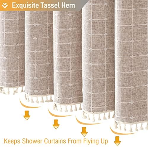 BTTN Taupe Boho Farmhouse Linen Heavy Duty Shower Curtain Set, 72x72, Tan