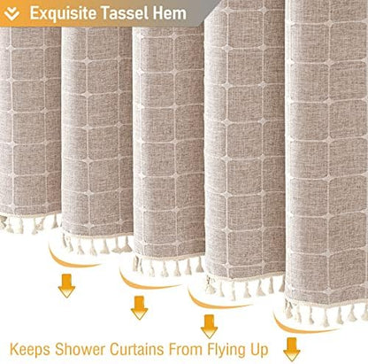 BTTN Taupe Boho Farmhouse Linen Heavy Duty Shower Curtain Set, 72x72, Tan