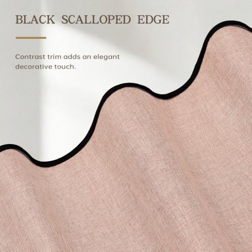 Furlinic Pink Shower Curtain No Hook Scalloped Fabric Waterproof Cute 48x75