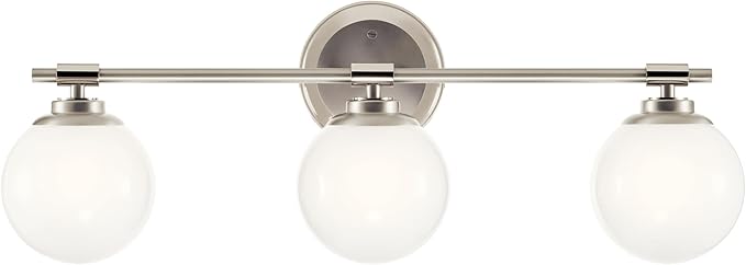 Kichler Benno 3-Light Vanity, Modern Light with Opal Glass in Polished Nickel and Brushed Nickel, for Bathroom or Powder Room (8.75" x 24.5"), 55172PN