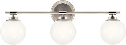 Kichler Benno 3-Light Vanity, Modern Light with Opal Glass in Polished Nickel and Brushed Nickel, for Bathroom or Powder Room (8.75" x 24.5"), 55172PN