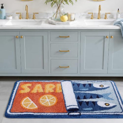 TRUEDAYS Sardine Bath Mat, Cute Bath Rugs for Bathroom 24x40 Inch, Blue