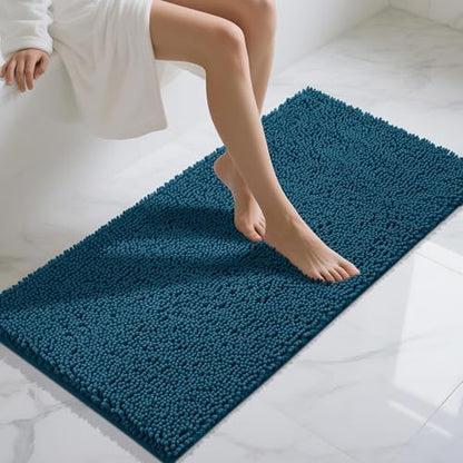 Yimobra Long Bathroom Rugs 47"x24", Extra Soft Non Slip Bath Mat for Tub, Super Absorbent Quick Dry Shaggy Rug Floor Carpet, Machine Washable,Peacock Blue
