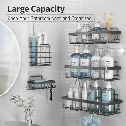 Liuoud 5 Pack Shower Caddy for Inside shower, Dark Grey Bathroom Storage
