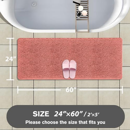Bathroom Runner Rug 24 x 60 Inch – Extra Large Long Bath Mat | Absorbent and Washable Thick Chenille Bath Rug Non-Slip Runner Rug for Bathroom, Shower, Sink(Coral)