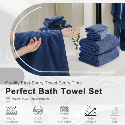 8 Piece Bath Towel Set Navy |2 Oversized Large Bath Sheet,2 Hand Towels,4 Washcloths| Ultra Soft Cozy Bath Towel Set for Bathroom Hotel Gym Spa,Highly Absorbent & Quick Dry Bathroom Towel Collections
