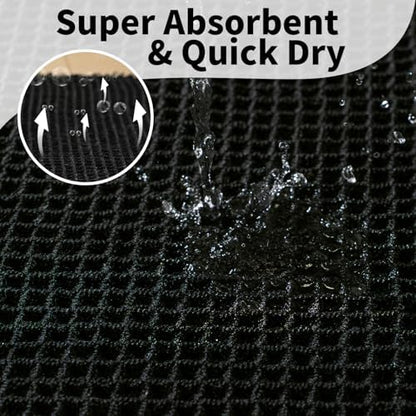 Black Bathroom Rug, Waffle Bath Mat Non Slip Washable, 24" x 36"