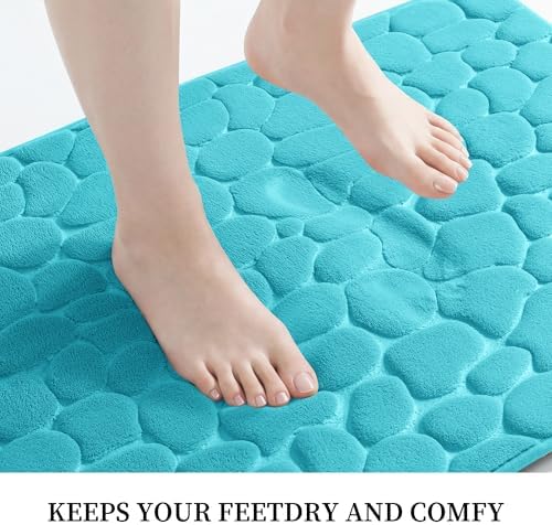 YIHOUSE Memory Foam Bath Mat Cobblestone Bathroom Rugs Super Water Absorbent Bath Mats for Bathroom Machine Washable Bath Rugs(17 x 24,Teal)