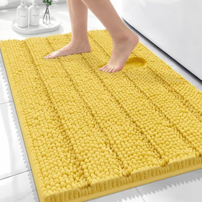 Bcoimo Bath Rug Mat,Yellow Chenille High Absorbent Bathroom Shower Tub Mats