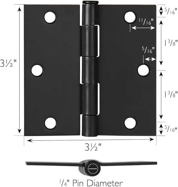 Design House Door Hinges for Interior Doors 10-Pack 3-1/2-inch x 3-1/2-inch, Design House Square Corner Steel Door Hinge Door Hardware, Oil Rubbed Bronze, 181503