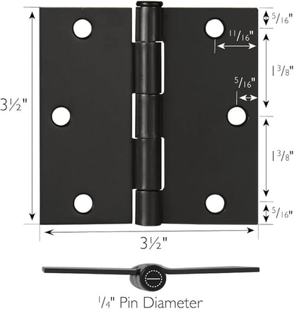 Design House Door Hinges for Interior Doors 10-Pack 3-1/2-inch x 3-1/2-inch, Design House Square Corner Steel Door Hinge Door Hardware, Oil Rubbed Bronze, 181503