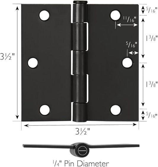 Design House Door Hinges for Interior Doors 10-Pack 3-1/2-inch x 3-1/2-inch, Design House Square Corner Steel Door Hinge Door Hardware, Oil Rubbed Bronze, 181503