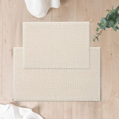 FRESHMINT Chenille Bath Rugs Set 2 Pieces, Cream White, 17''x24''+20''x32''