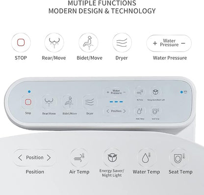 Z1 Bidet Toilet Seat, Bidet Attachment for Toilet Warm Water, Elongated Heated Toilet Seat with Quite Close, Electric Smart Air Dryer, Customizable Washing Modes for Ultimate Comfort