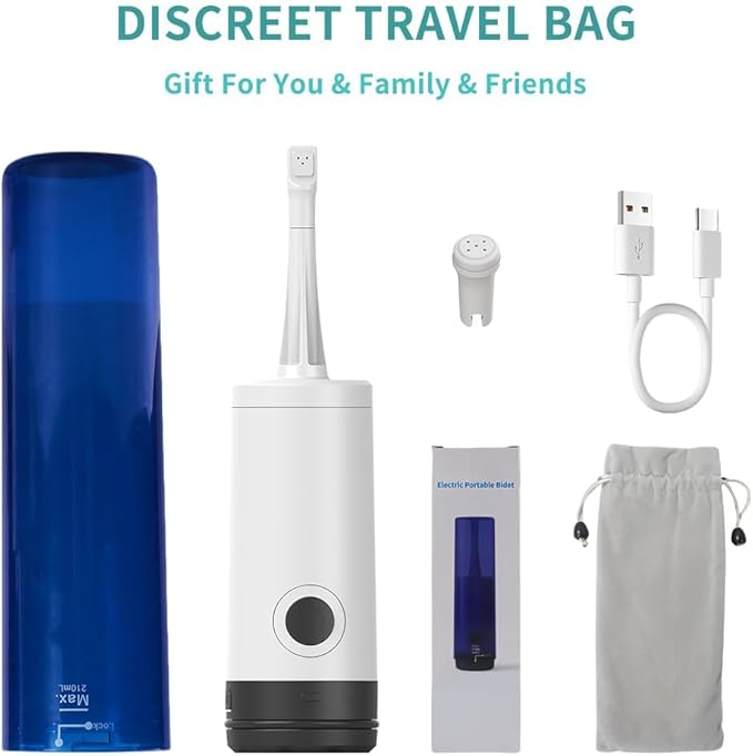 Portable Bidet for Travel, Handheld Bidet Sprayer, USB Rechargeable, Adjustable Nozzle, Lightweight & Compact, Electric, Personal Hygiene Cleaning, Blue