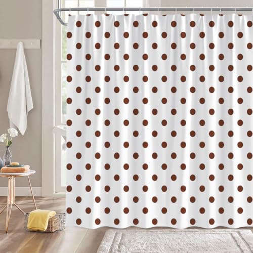 Polka Dot Shower Curtain Brown White Dots Vintage Retro Fabric Decorative Bathroom Curtains with Hooks,60" Wx70 H
