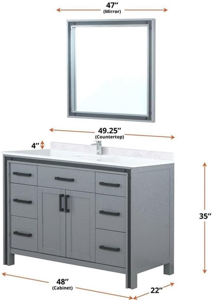 Ziva 48 in W x 22 in D Dark Grey Bath Vanity and Cultured Marble Top