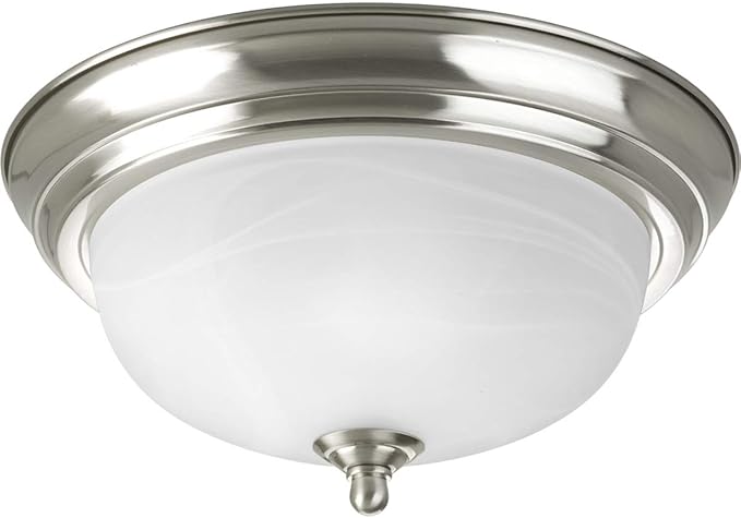 Progress Lighting 1-Light Ceiling Light, Flush Mount Ceiling Light Fixture for Interior Kitchen Lights, Hallway, Bedroom, Living Room, 11-3/8-Inch by 5-1/2-Inch, Brushed Nickel, Etched Glass Shade