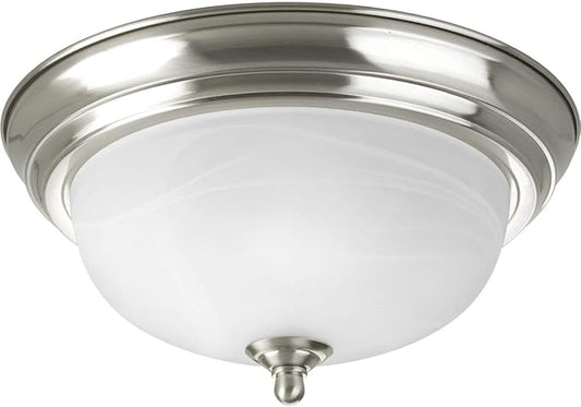 Progress Lighting 1-Light Ceiling Light, Flush Mount Ceiling Light Fixture for Interior Kitchen Lights, Hallway, Bedroom, Living Room, 11-3/8-Inch by 5-1/2-Inch, Brushed Nickel, Etched Glass Shade