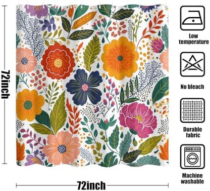 Boho Floral Shower Curtain for Bathroom 72X72Inch