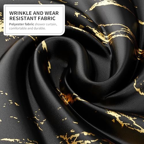 Black and Gold Shower Curtain Set with Gold Hooks, Black Marble Shower Curtain for Bathroom, Modern Luxury Fabric Bath Curtain, Waterproof Washable Polyester Bathroom Decor, 72 x 72 Inches