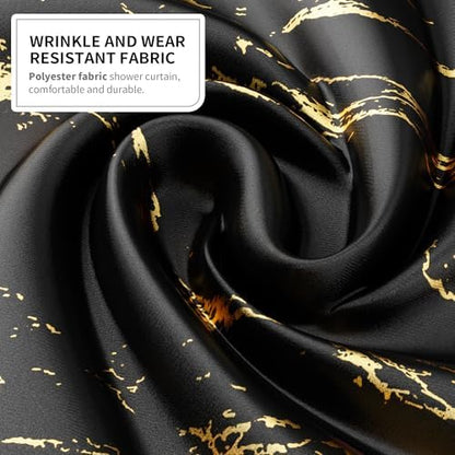 Black and Gold Shower Curtain Set with Gold Hooks, Black Marble Shower Curtain for Bathroom, Modern Luxury Fabric Bath Curtain, Waterproof Washable Polyester Bathroom Decor, 72 x 72 Inches