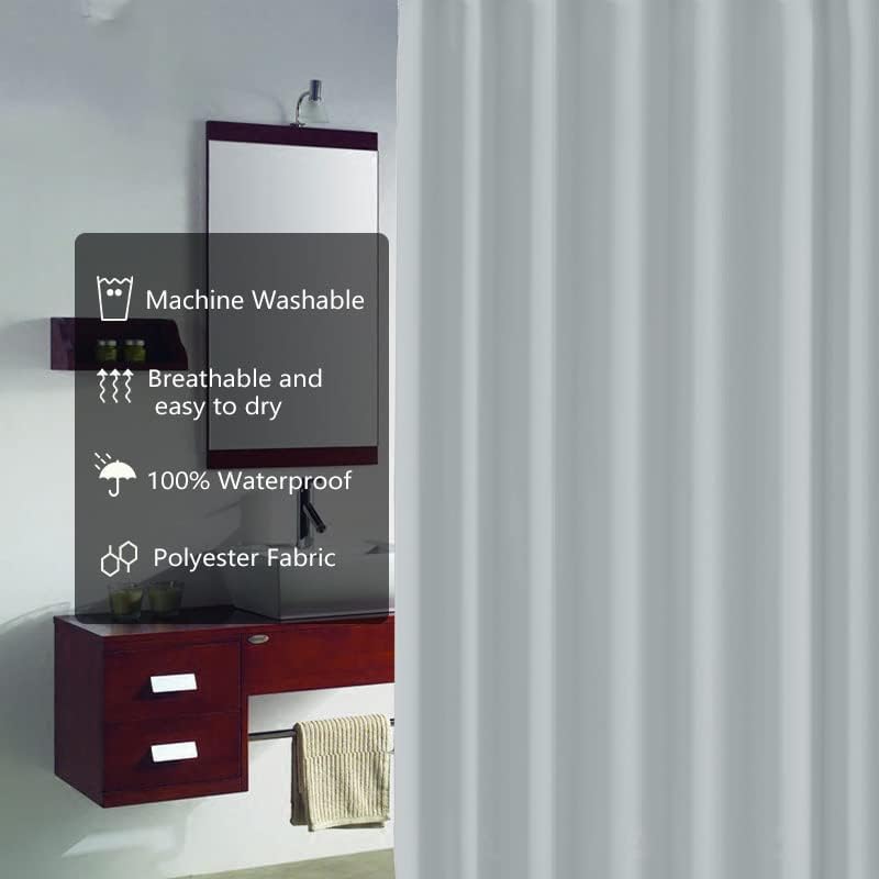 LLSCL Grey Fabric Shower Curtain Liner with Bottom Counterweight, Waterproof Hotel Quality, 72 x 72 Machine Washable