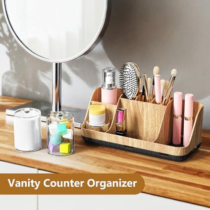 GFWARE Bathroom Toothbrush Holder Set with 2 Pack Qtip Holder Dispenser - 7 Slots Kids Bathroom Accessory Sets with Drainage, Q Tip Holder for Bathroom Sink Counter Accessories Set