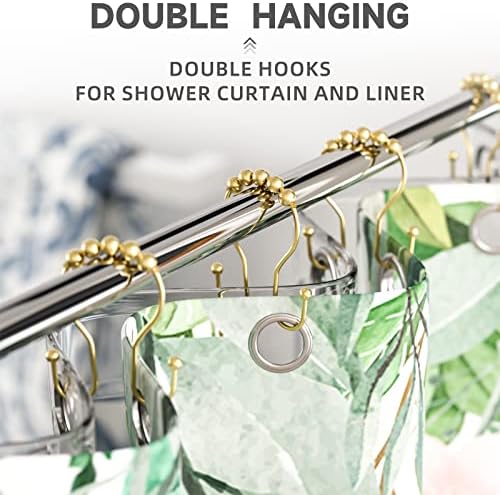 Bathway Gold Shower Curtain Hooks, Shower Curtain Hook Shower Curtain Rings Rust Proof Smooth Double Shower Curtain Hooks, Shower Hooks for Shower Curtain Bathroom Shower Rod Hook 12 Pcs