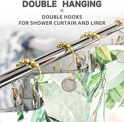 Bathway Gold Shower Curtain Hooks, Shower Curtain Hook Shower Curtain Rings Rust Proof Smooth Double Shower Curtain Hooks, Shower Hooks for Shower Curtain Bathroom Shower Rod Hook 12 Pcs
