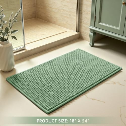 SUBRTEX Bathroom Rugs Chenille Bath Rug Soft Short Plush Bath Mat Soft Shower Mat Water Absorbent Shower Mat Quick Dry Machine Washable(Sage Green,18" x 24")