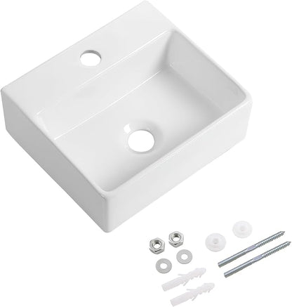 Small Vessel Sink 13"x11" Wall Mount Bathroom Sink Rectangular White Porcelain Ceramic Mini Floating Tiny Bathroom Wall Mounted RV Sink
