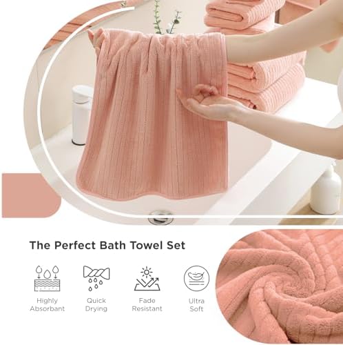 18 Piece Family Bath Towel Set Include 6 Bath Towels,6 Hand Towels and 6 Washcloths Soft Bathroom Towel with Hanging Loops,Highly Absorbent Quick Dry Towels Set for Bathroom,Hotel and Spa-Orange